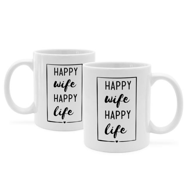 Tasse mit Spruch 'HAPPY wife HAPPY life'