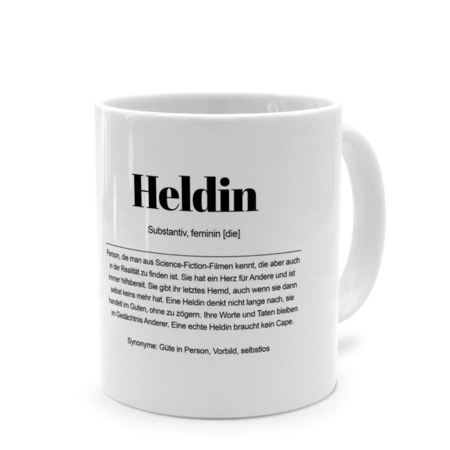 Tasse mit Definition 'Heldin'