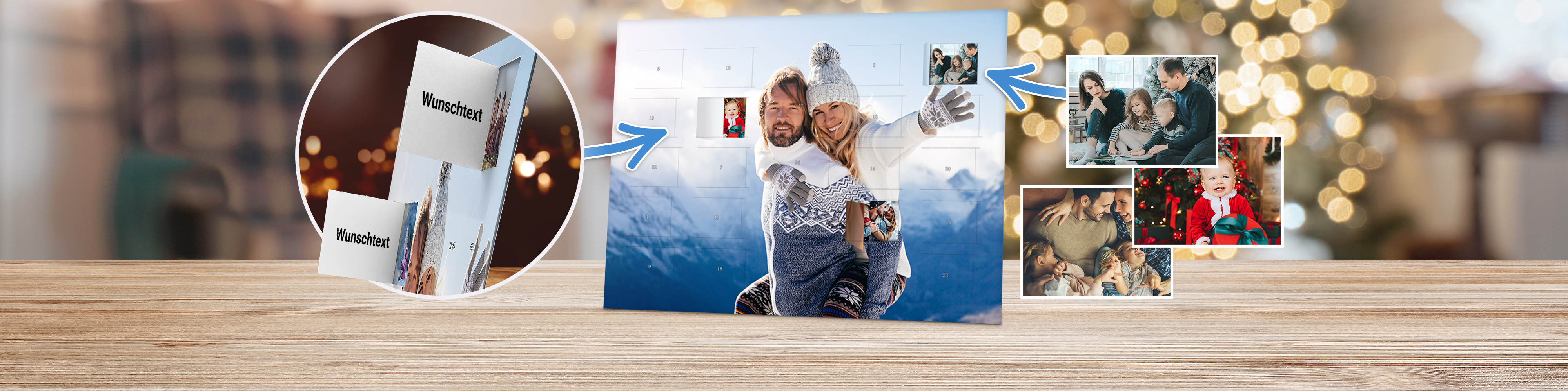 Personalisierter Foto-Adventskalender mit 24 eigenen Bildern und Titelbild