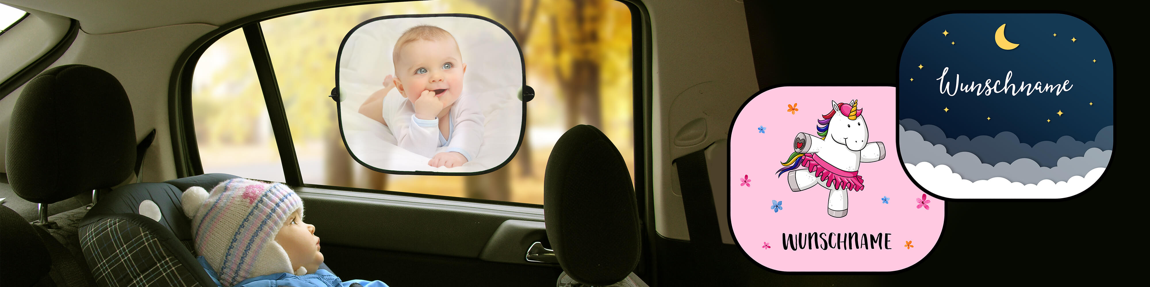 Personalisierter Sonnenschutz für das Auto - mit eigenem Foto, Namen oder Text selbst gestalten